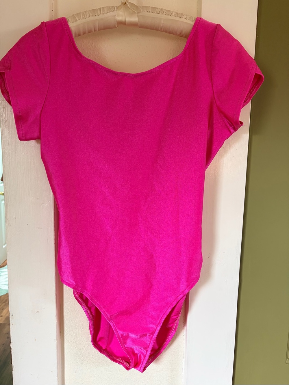 Vintage 80s Gilda Marx Flexatard Hot Pink Leotard Cap Sleeve Bodysuit-Medium